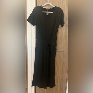 Anrabess Womens Black Short Sleeve Elastic Waist Pants Jumper Size Small